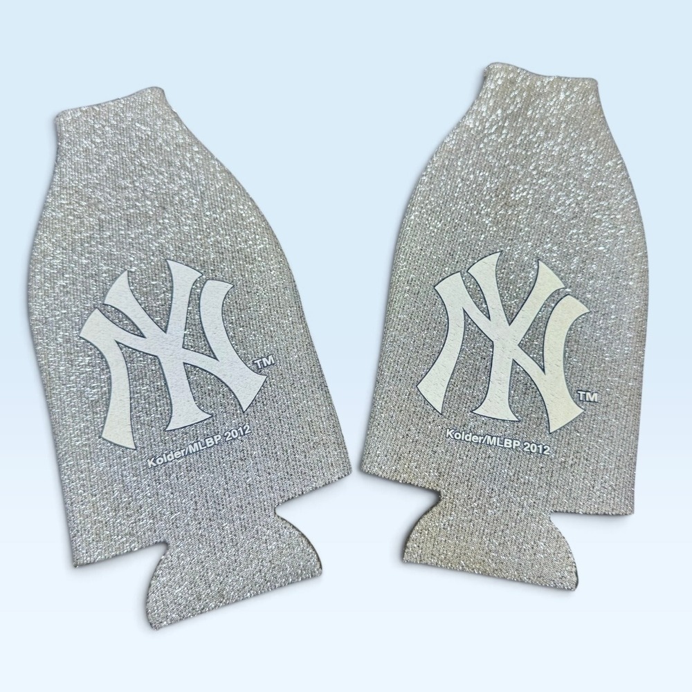 New York Yankees Silver Glitter Bottle Koozie Set of 2 Kolder MLB 2012 Zip Up